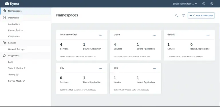 Create and select the namespace where the Lambdas will reside.
