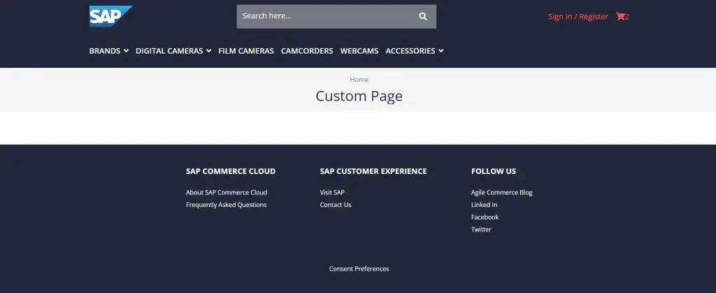 The new page will look like this on the SAP Composable Storefront