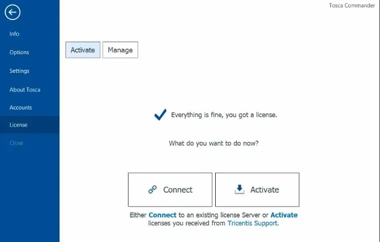 Tosca Commander Activation