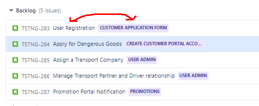 Visibility of EPIC Name with User-Story