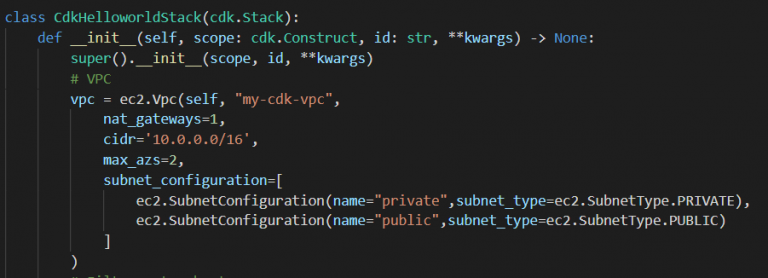 create a class and define a VPC