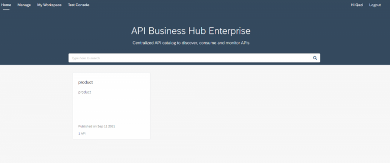 homepage of API Business Hub Enterprise
