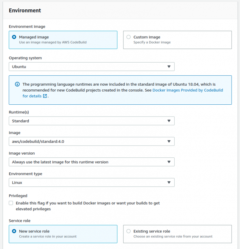 new project requires the below settings